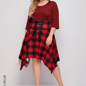 Corset Waist Contrast Plaid Dress